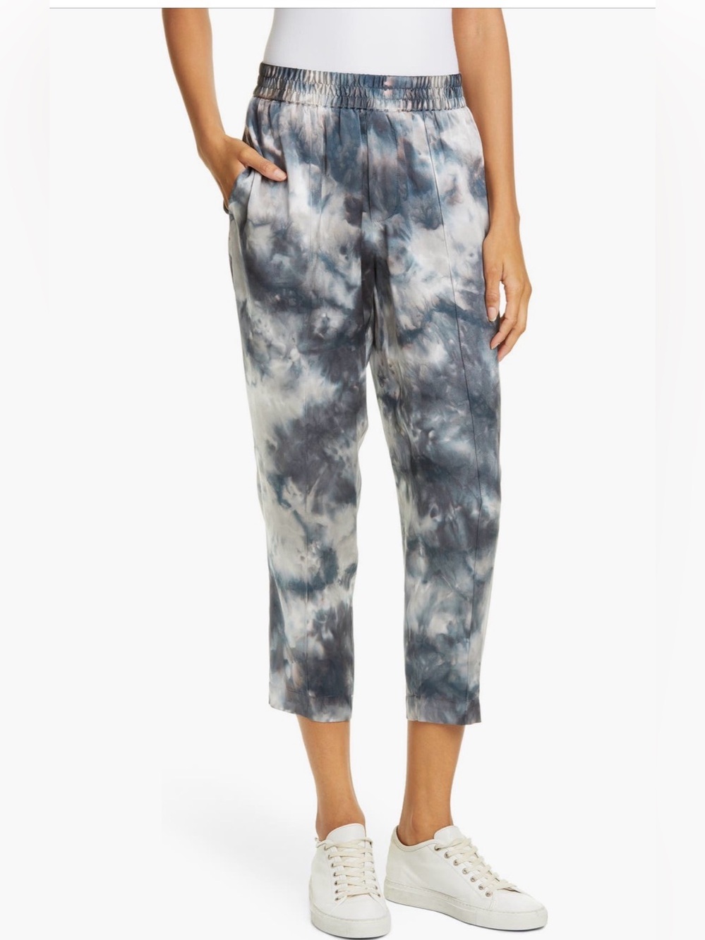 ATM Anthony Thomas Melillo Tie-Dye 100% Silk Charmeuse Crop Ankle Joggers